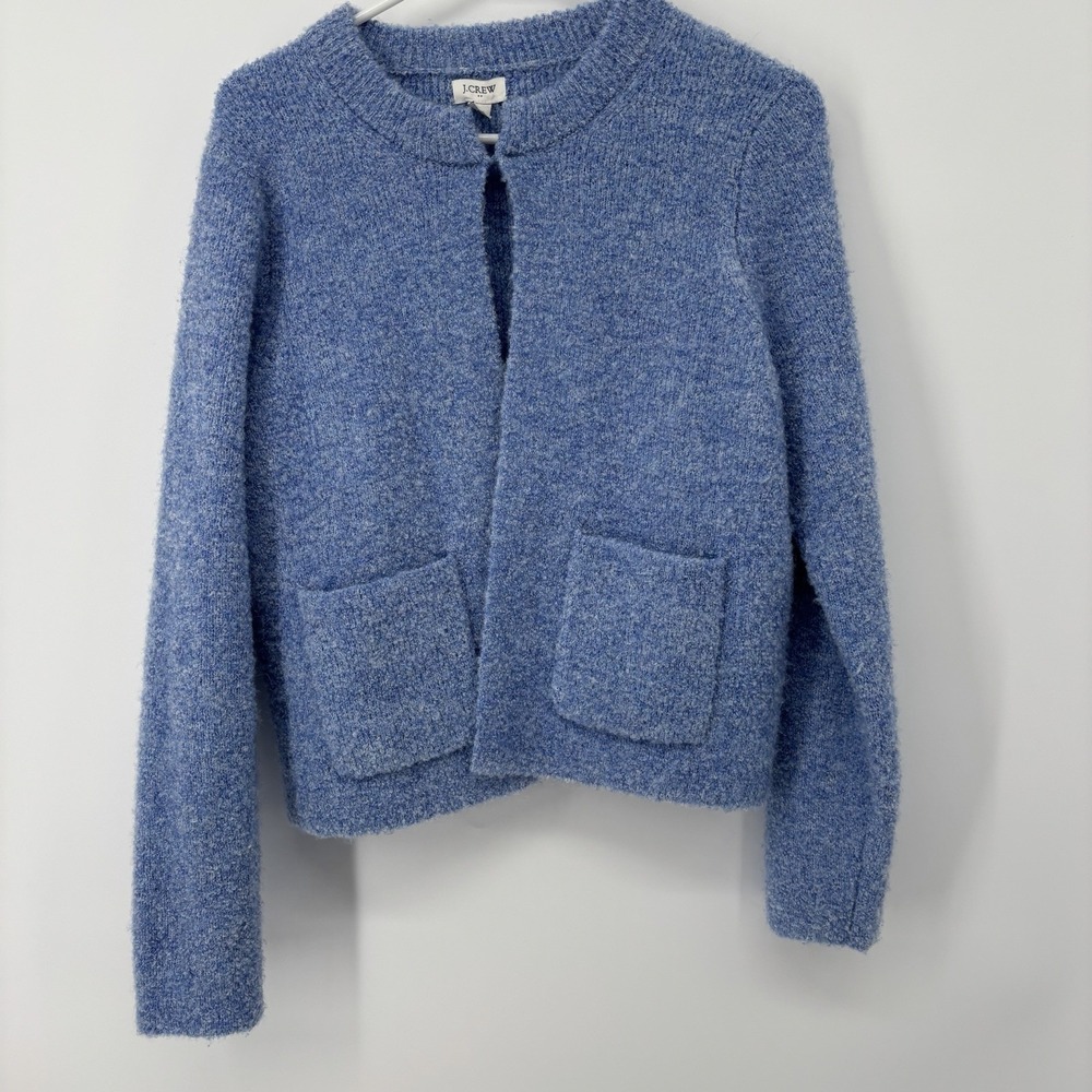 J. Crew Bouclé Lady Cardigan Knit Sweater Blue Women's Small Long Sleeve Pockets - Picture 3 of 12